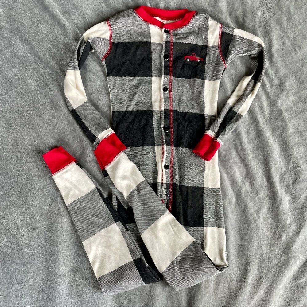 Lazy One Cotton Toddler Boy Pajamas | Black, White, Red Buffalo Check Christmas
